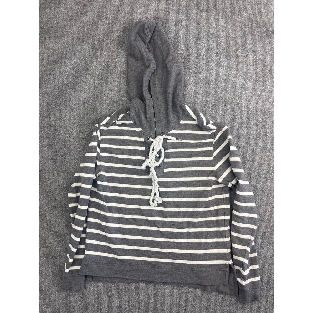 Cabi Lace Up Windward Hoodie Women's XS Gray White Striped #5324 Nautical